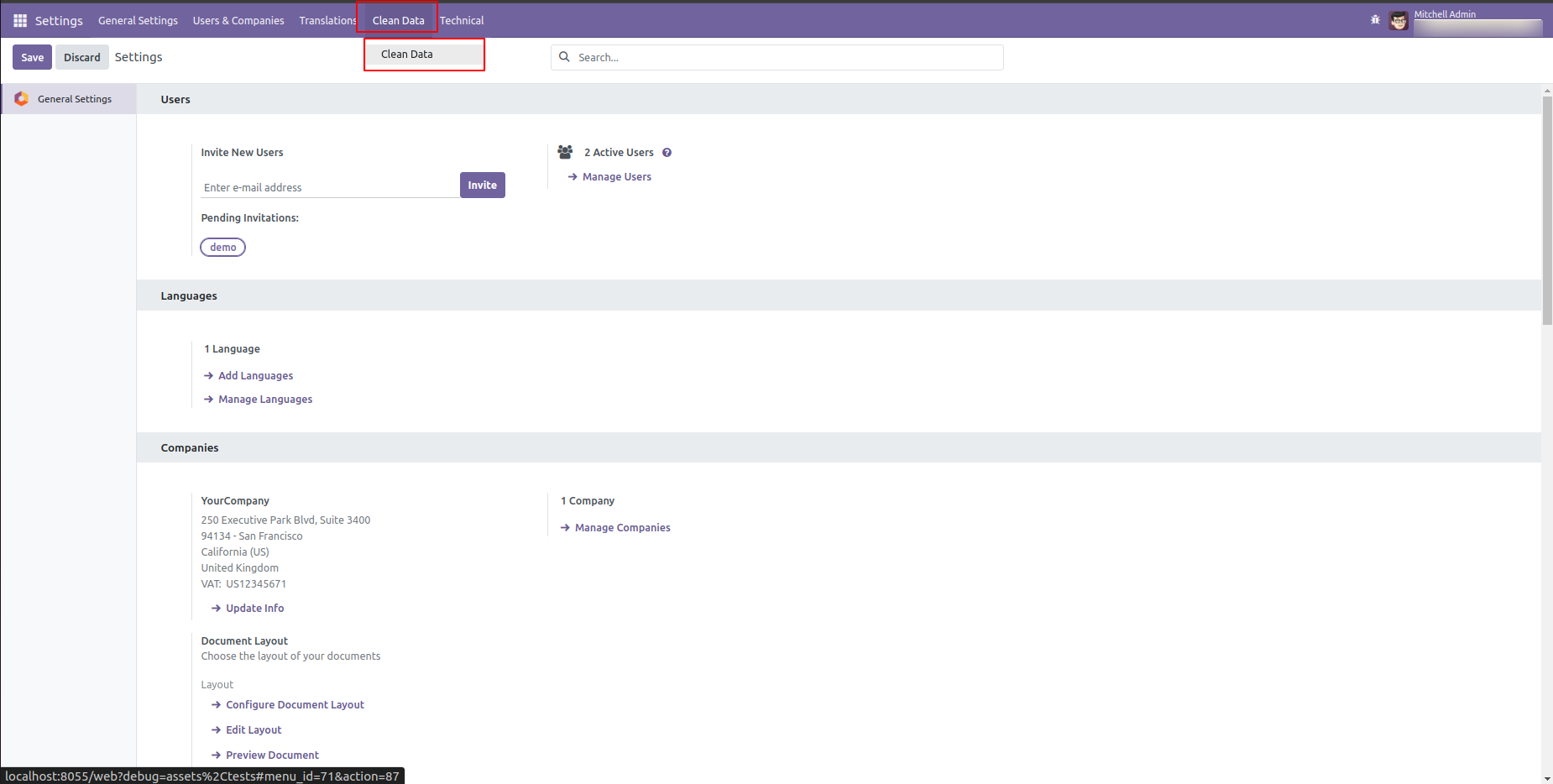 2. Clear Data Menu 
