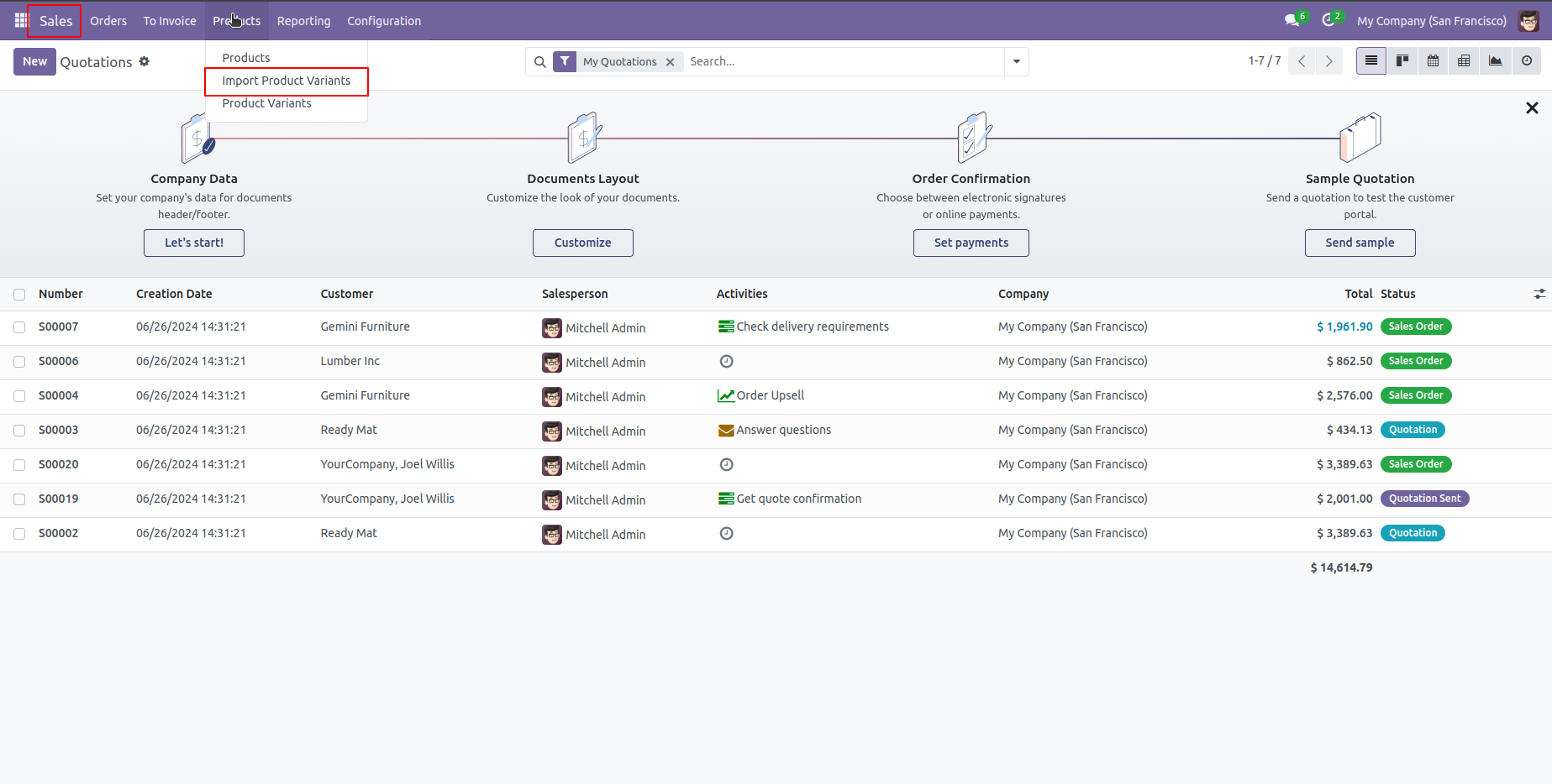 2.Click On the Menu Sales After then Click on Import Product Variants 